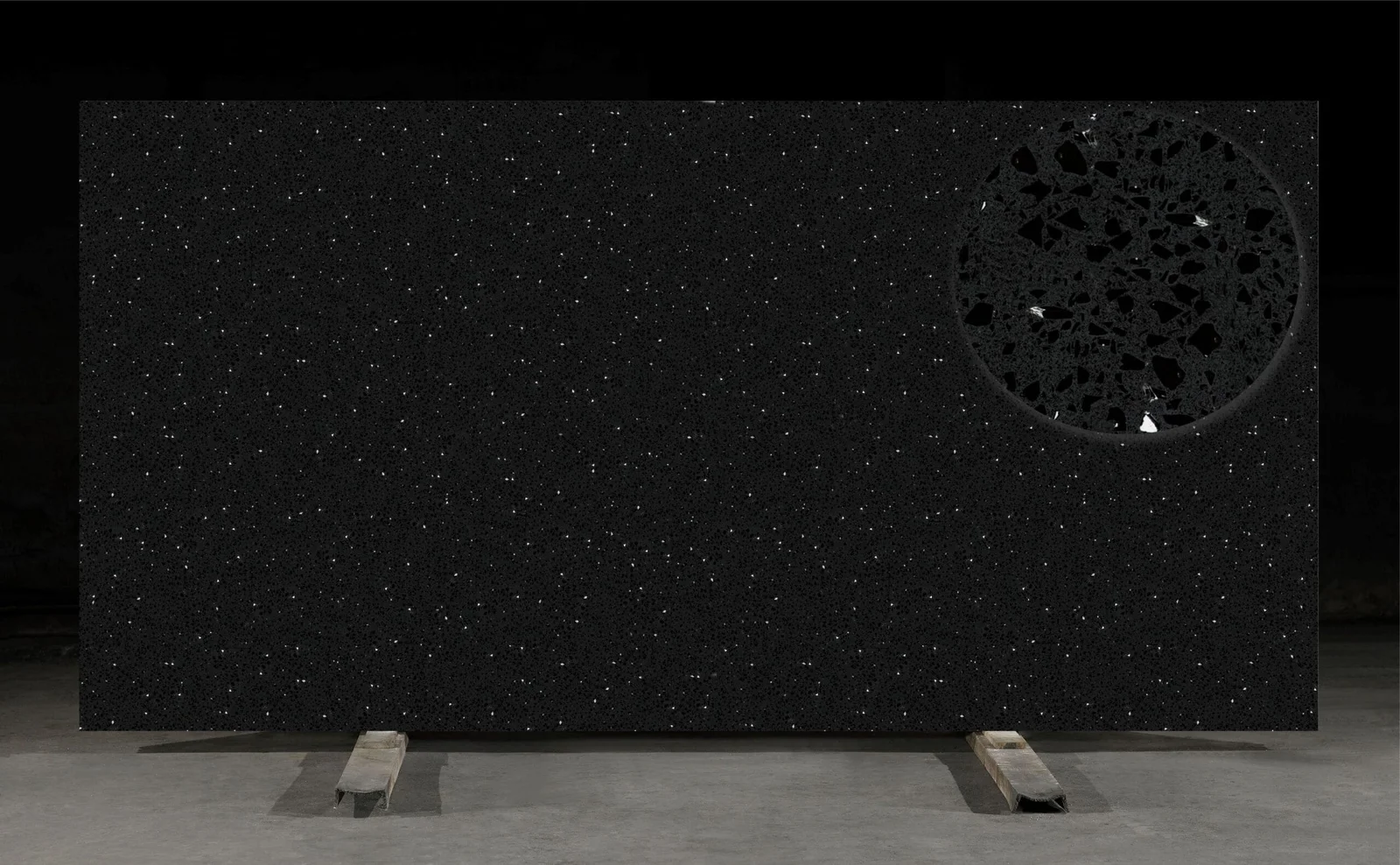 Full slab of Brillo Noir CQB020 black quartz from Classic Quartz Stone
