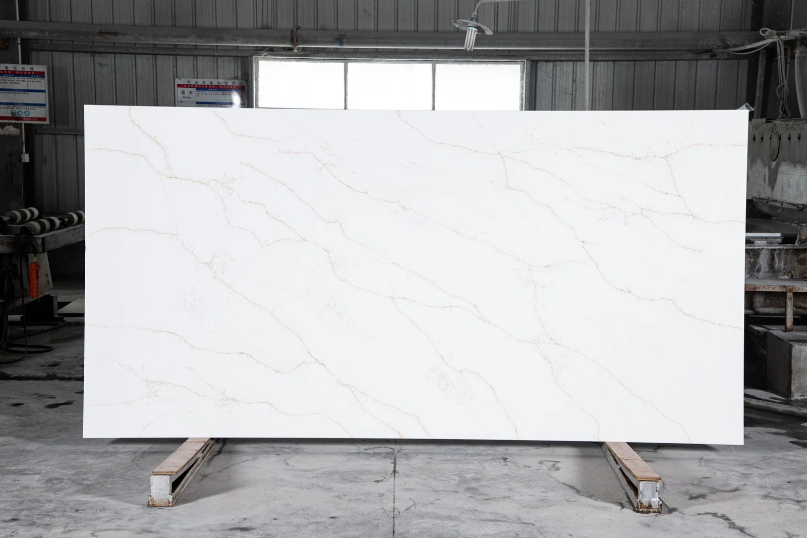 Full slab of Moderna Gold CQM449 white quartz from Classic Quartz Stone