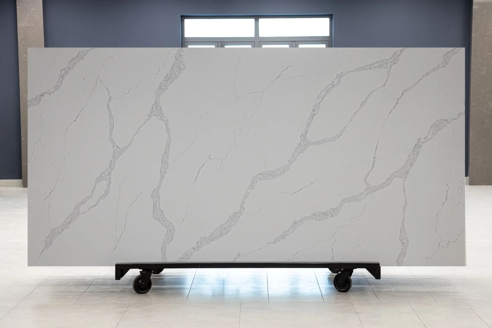 Full slab of New Calacatta Grey CQM520 grey quartz from Classic Quartz Stone