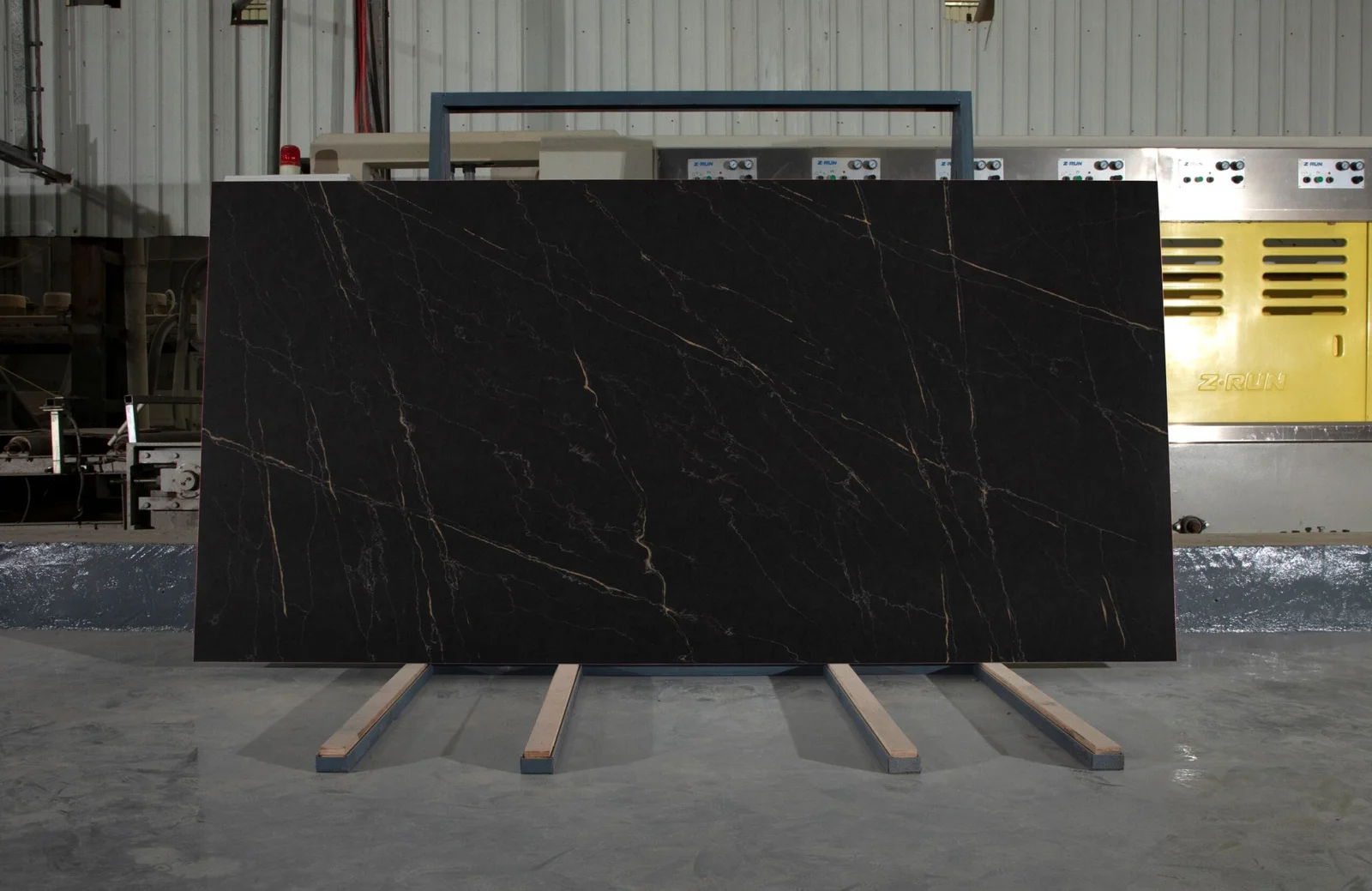 Full slab of Portoro CQM458 black quartz from Classic Quartz Stone