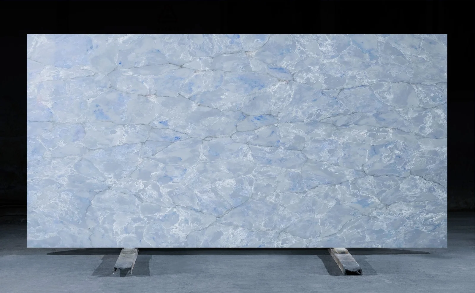 Full slab of Sky Blue CQC144 blue quartz from Classic Quartz Stone