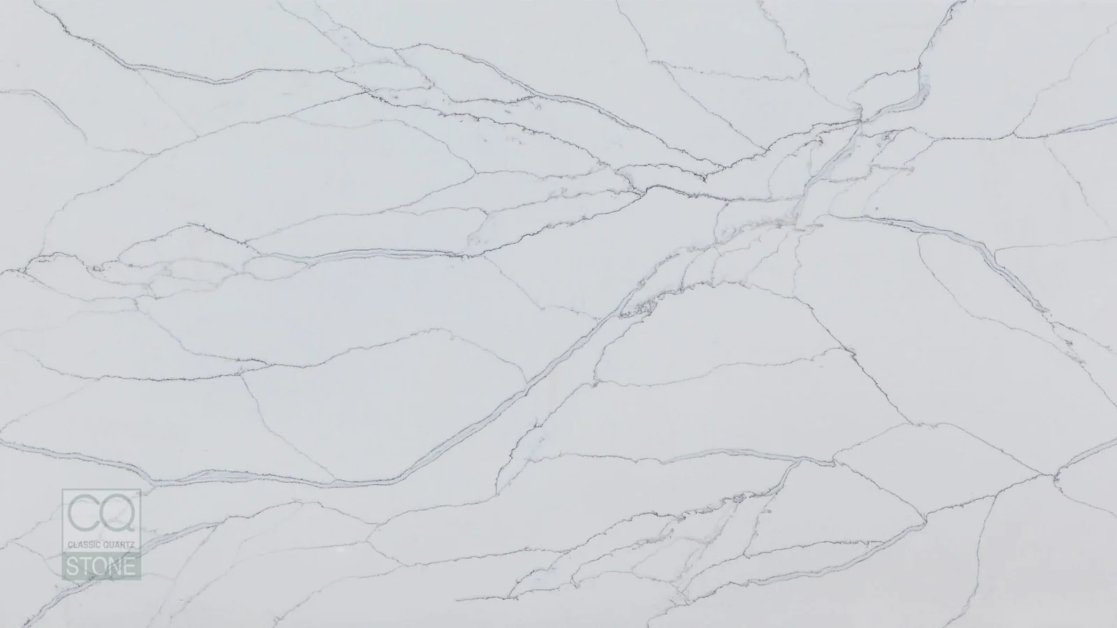 Full slab of Statuario Vegle CQM318 white quartz from Classic Quartz Stone