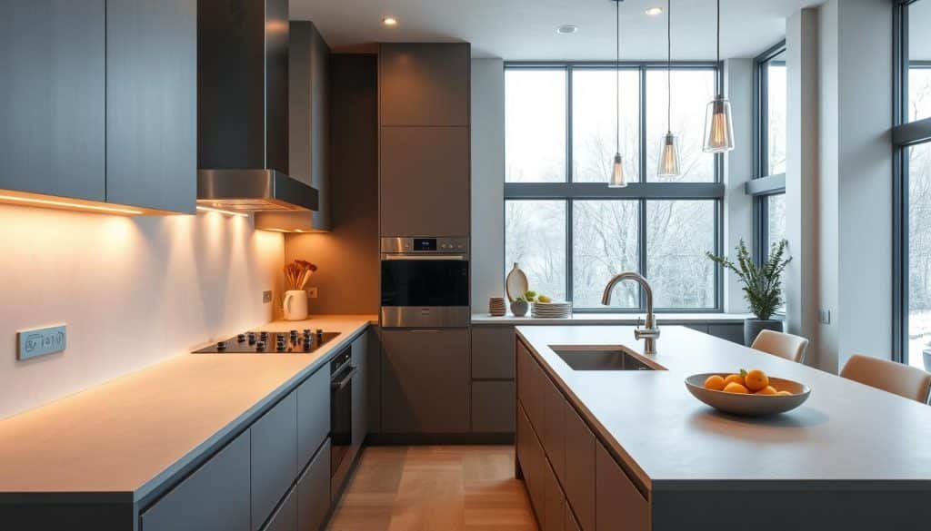 Dekton Entzo worktops in a modern kitchen