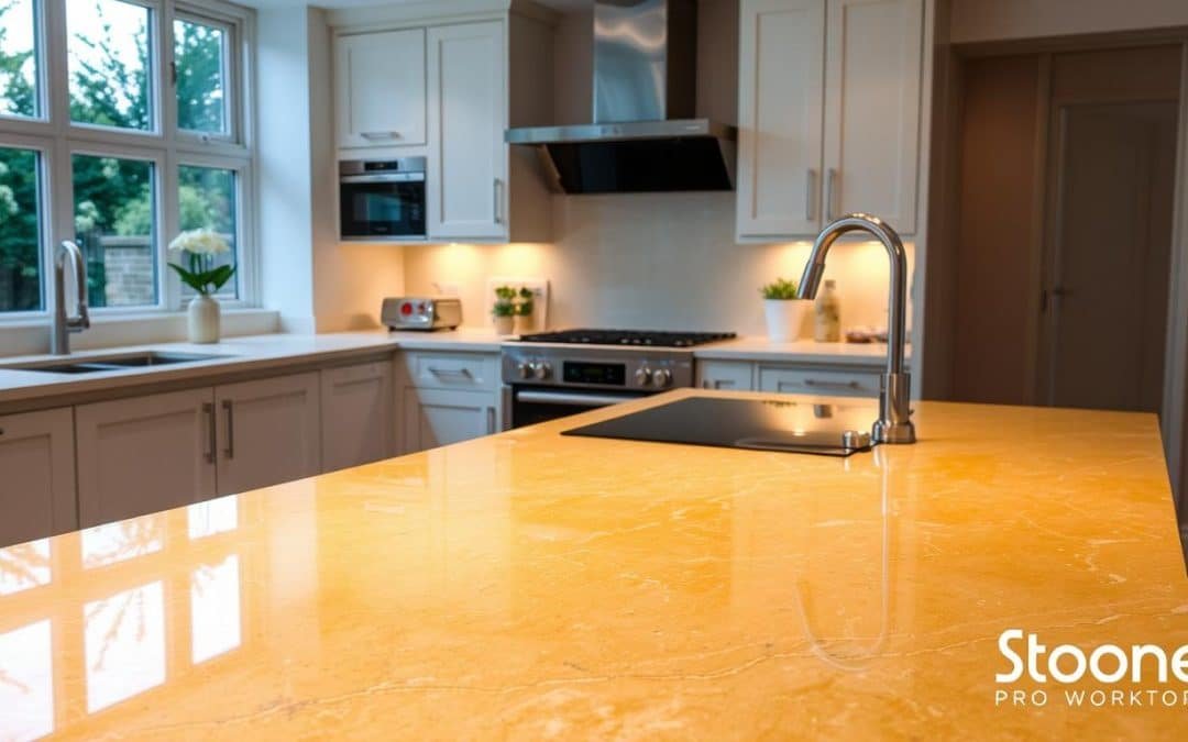 Luxury Misterio Gold Quartz Worktops in London