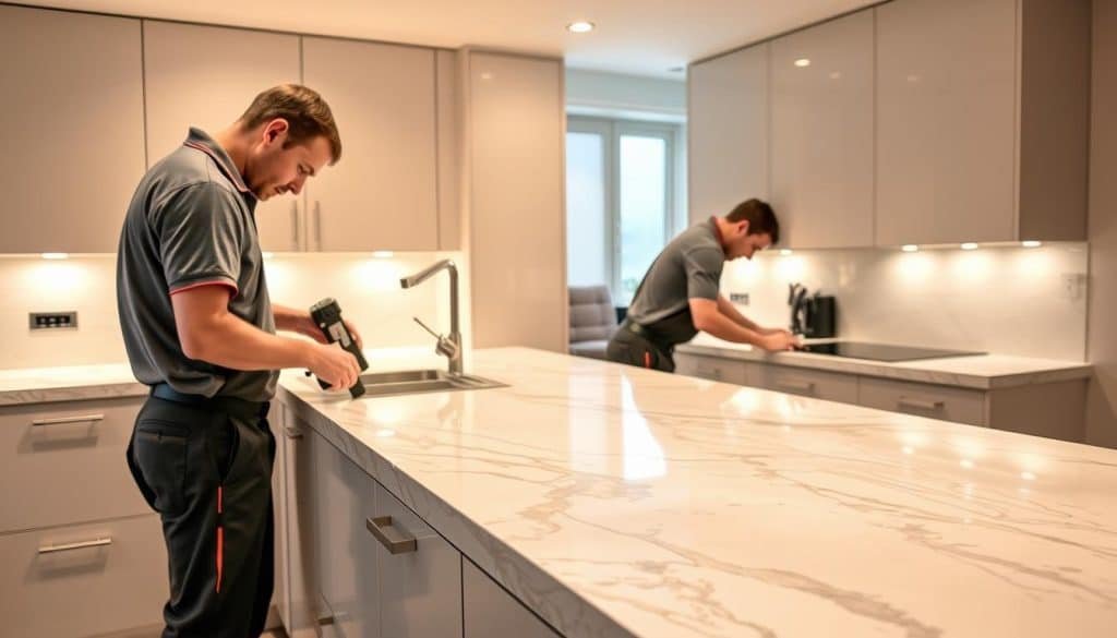 Professional Installation of Blanco Maple Quartz Worktops
