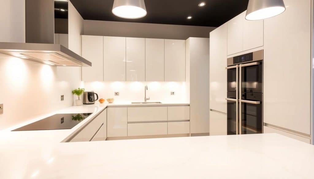 Snow White Quartz Worktops in Modern Kitchens