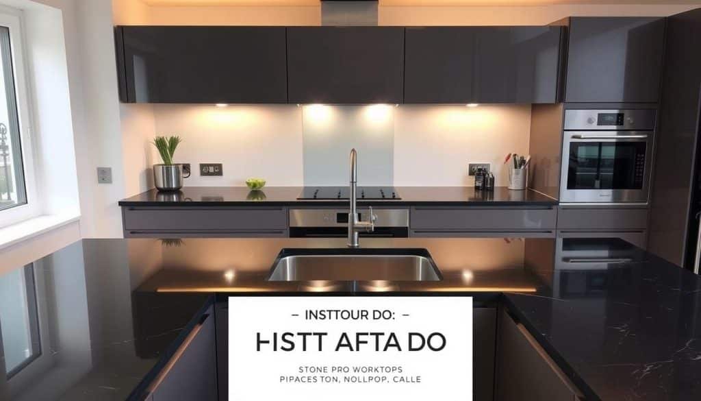 black quartz worktop installation