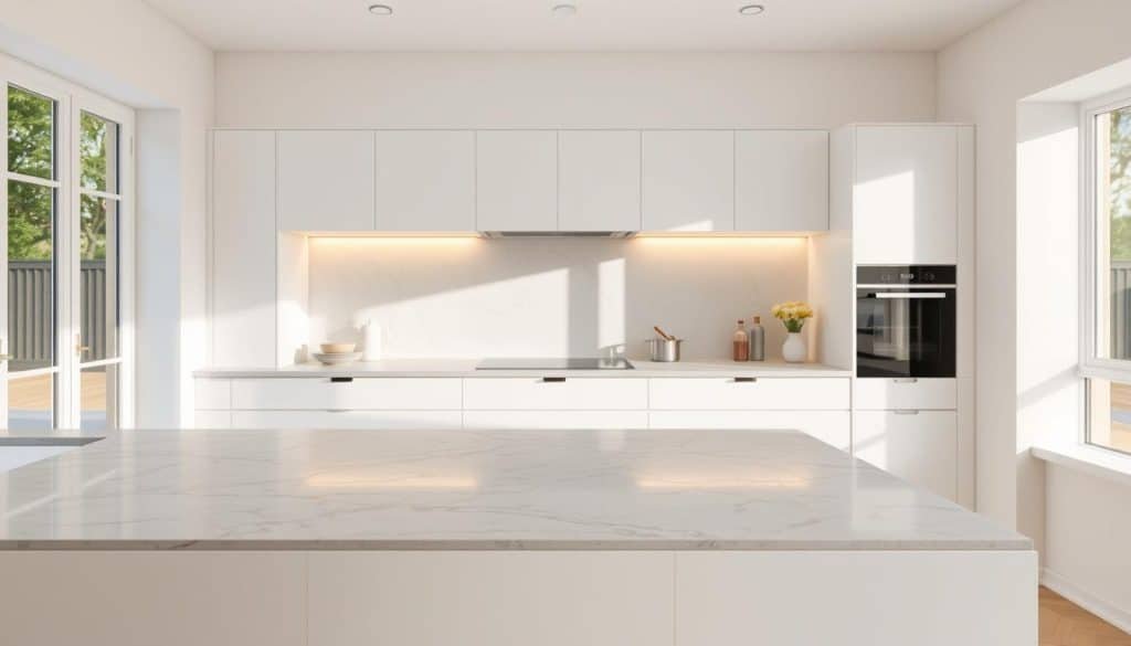 grey marble worktops in a modern kitchen